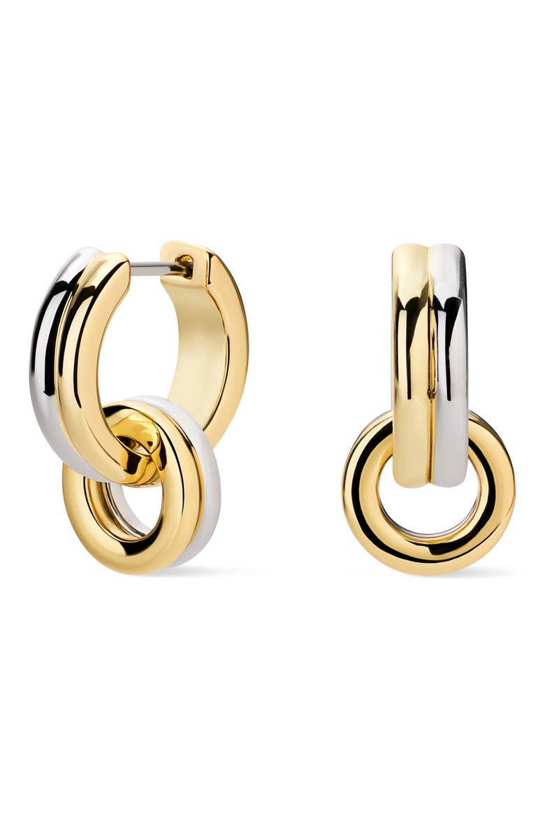 Asher Drop Huggie Hoop Earrings, Main, color, GOLD / SILVER