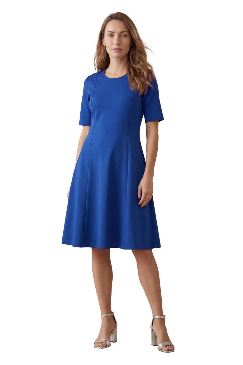 Stretch Ponte Flare Dress, Main, color, DARK SAPPHIRE