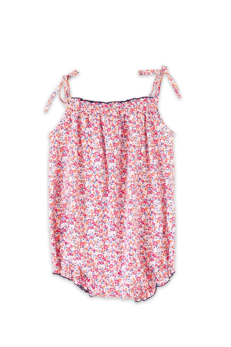 Baby Romper with Smocked Neck, Main, color, Red and Blue