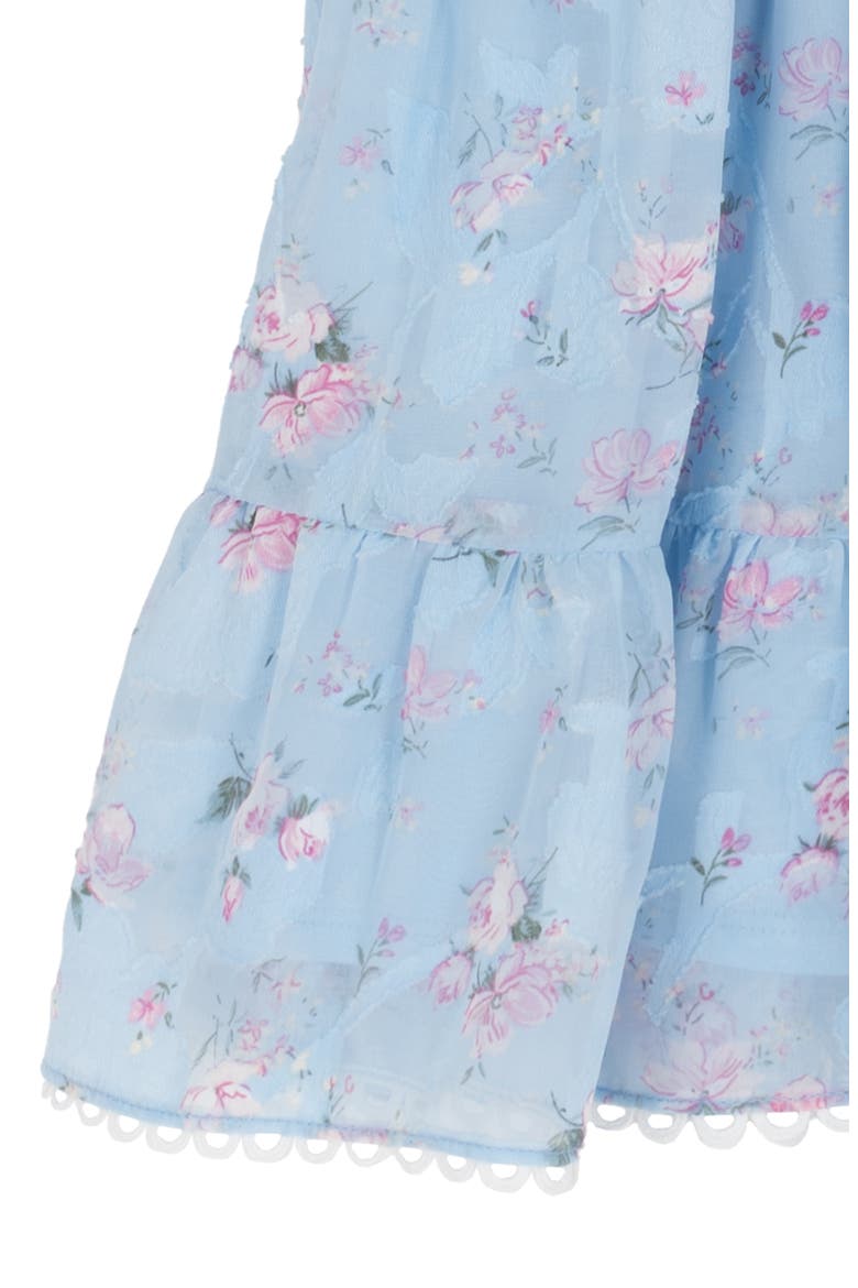 Kids' Floral Burnout Chiffon Smocked Dress, Alternate, color, BLUE