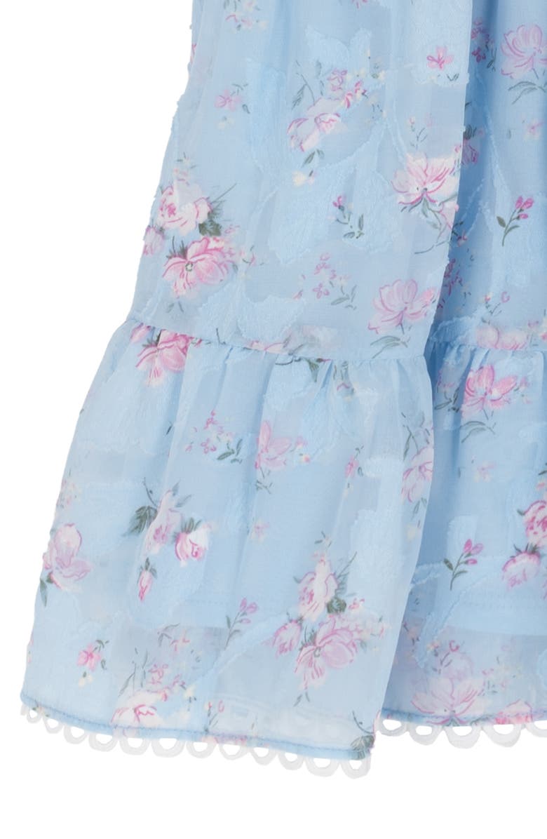 Rare Editions Kids' Floral Burnout Chiffon Smocked Dress, Alternate, color, Blue