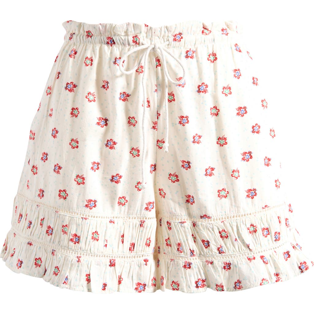 Shop Free People Cambridge Floral Ruffle Shorts In Ivory Combo