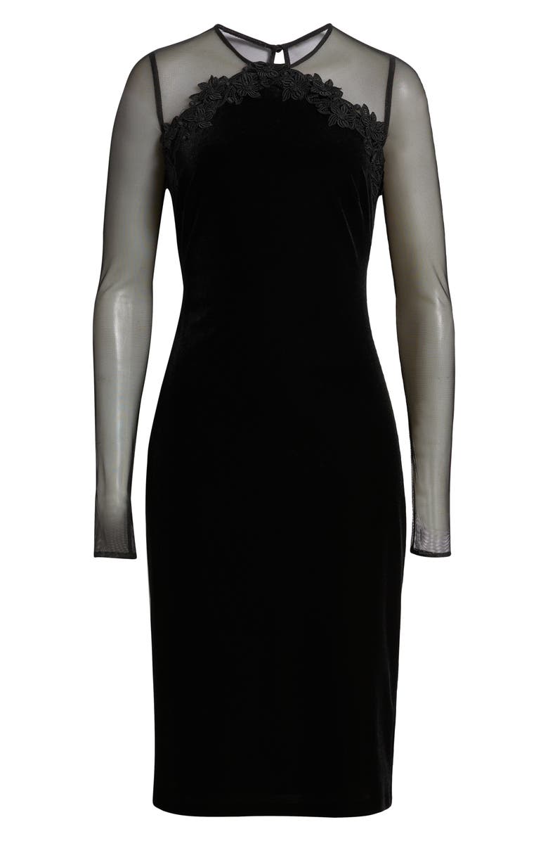 Vince Camuto Floral Appliqué Long Sleeve Velvet Cocktail Dress, Alternate, color, Black