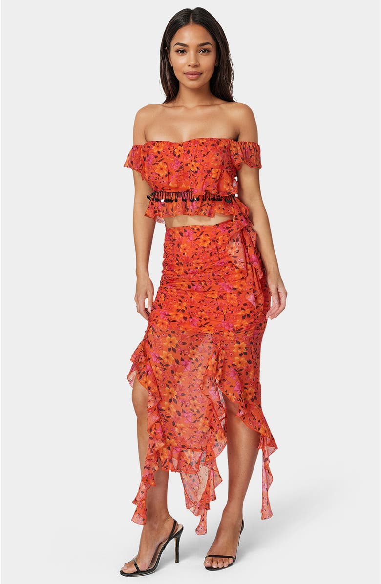 bebe Ruffle Fringe Skirt, Main, color, Vibrant Desert Flowers
