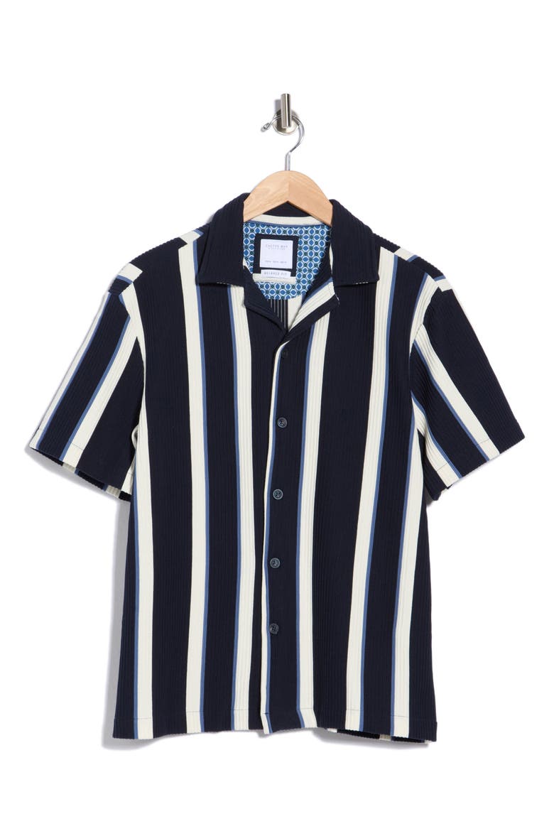 Relaxed Fit Vertical Stripe Camp Shirt, Alternate, color, NAVY