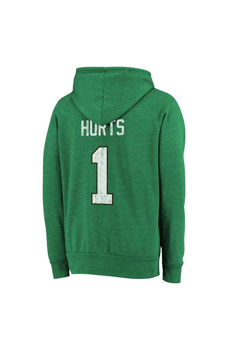 Majestic Threads Men's Majestic Threads Jalen Hurts Kelly Green Philadelphia Eagles Name & Number Tri-Blend Pullover Hoodie, Alternate, color, Kelly Green
