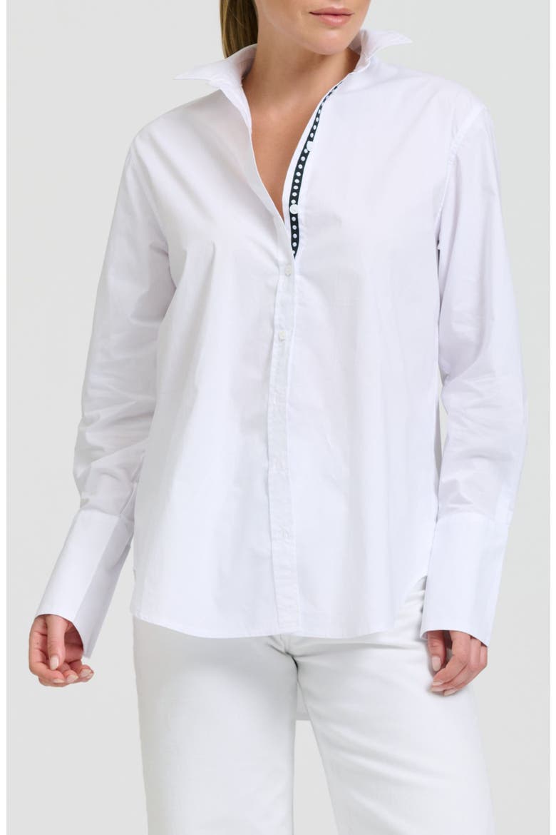 Elodie Stripe Cotton Button-Up Shirt, Main, color, WHITE W/ NAVY DOT