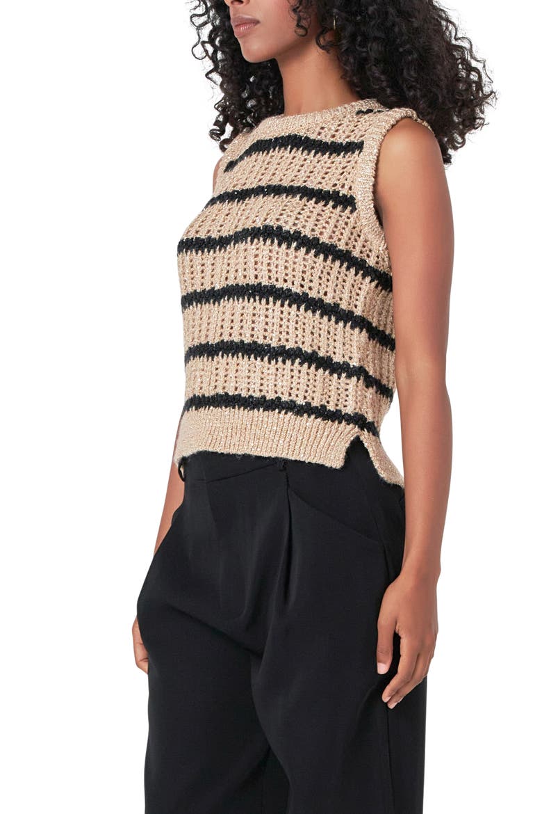 Sequin Stripe Sweater Vest, Alternate, color, TAUPE/ BLACK