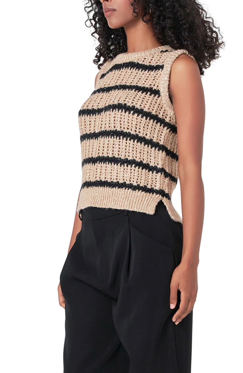 Endless Rose Sequin Stripe Sweater Vest, Alternate, color, Taupe/ Black