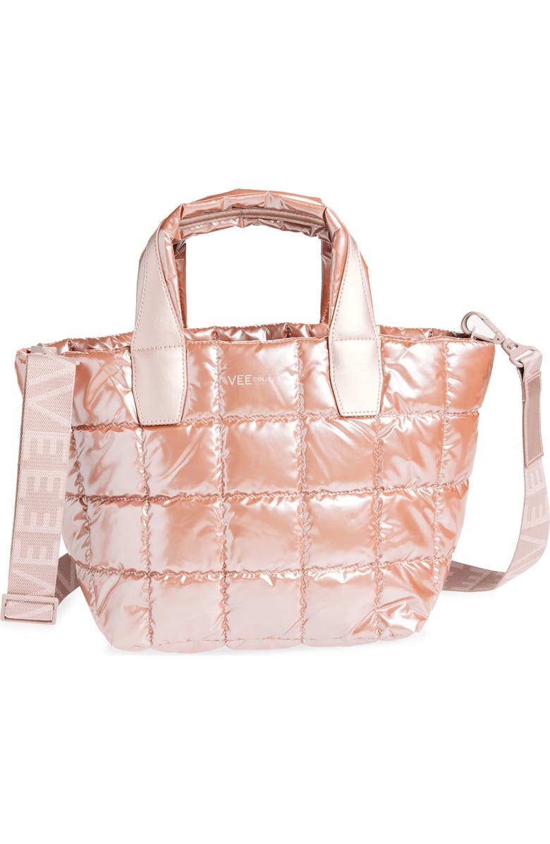 VeeCollective Small Porter Water Repellent Quilted Recycled Nylon Tote, Main, color, Gin Fizz Metallic
