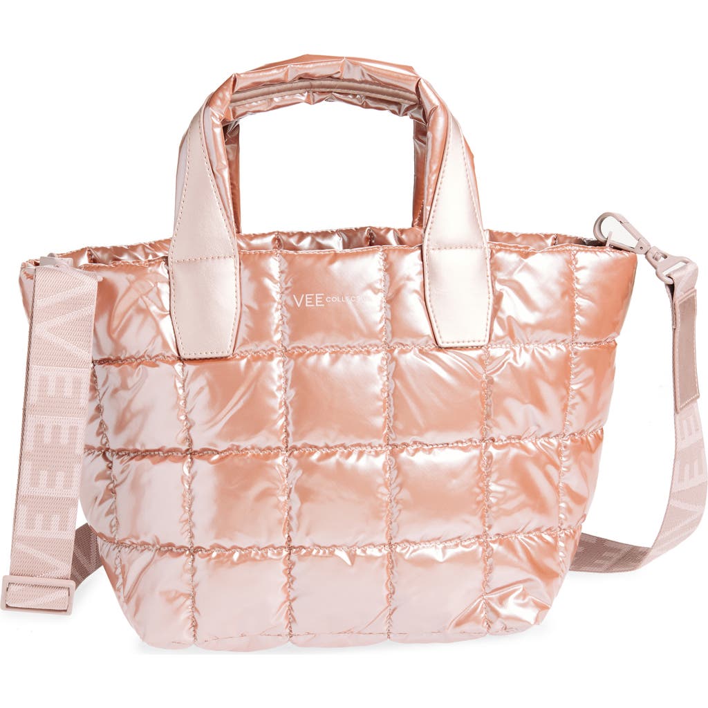 Veecollective Small Porter Water Repellent Quilted Recycled Nylon Tote In Gin Fizz Metallic