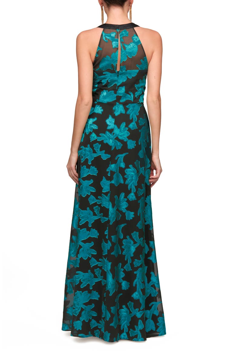 Melba Cowl Neck Chiffon Gown, Alternate, color, BLACK/ SEA