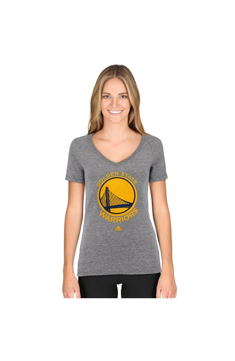 adidas Women's adidas Heather Gray Golden State Warriors Primary Logo Tri-Blend V-Neck T-Shirt, Main, color, 