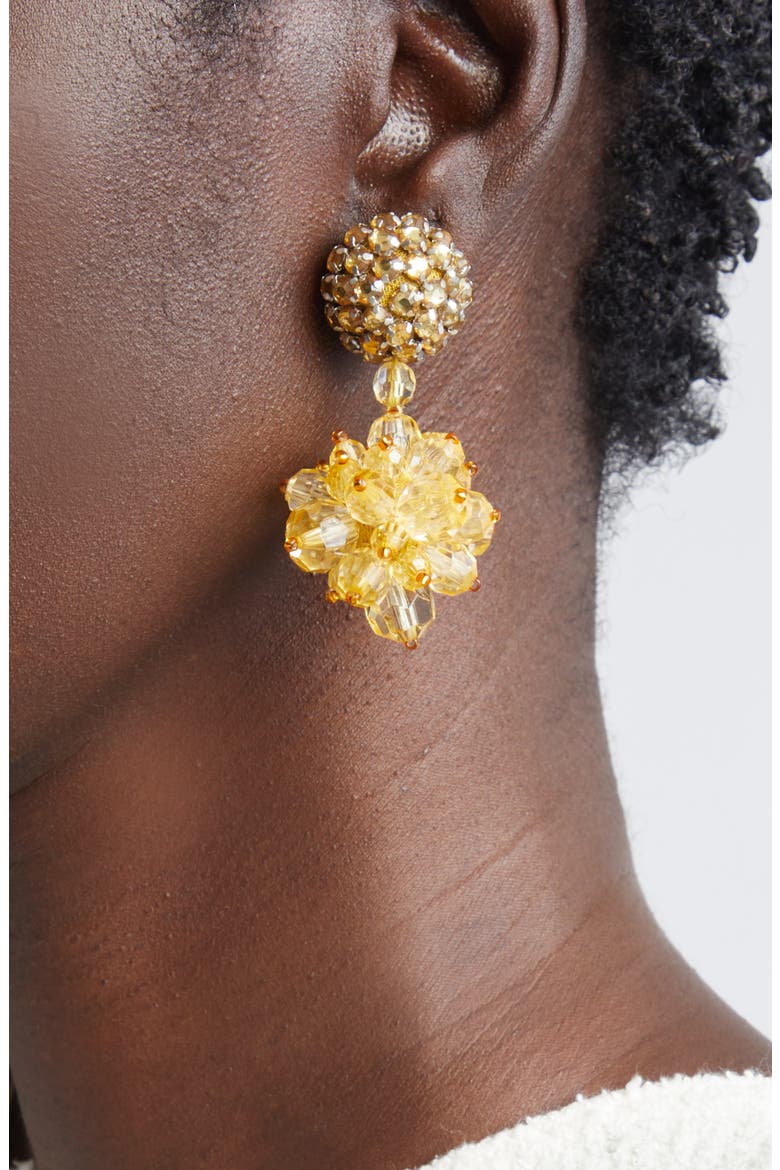 Beaded Pompom Drop Clip-On Earrings, Alternate, color, TOPAZ