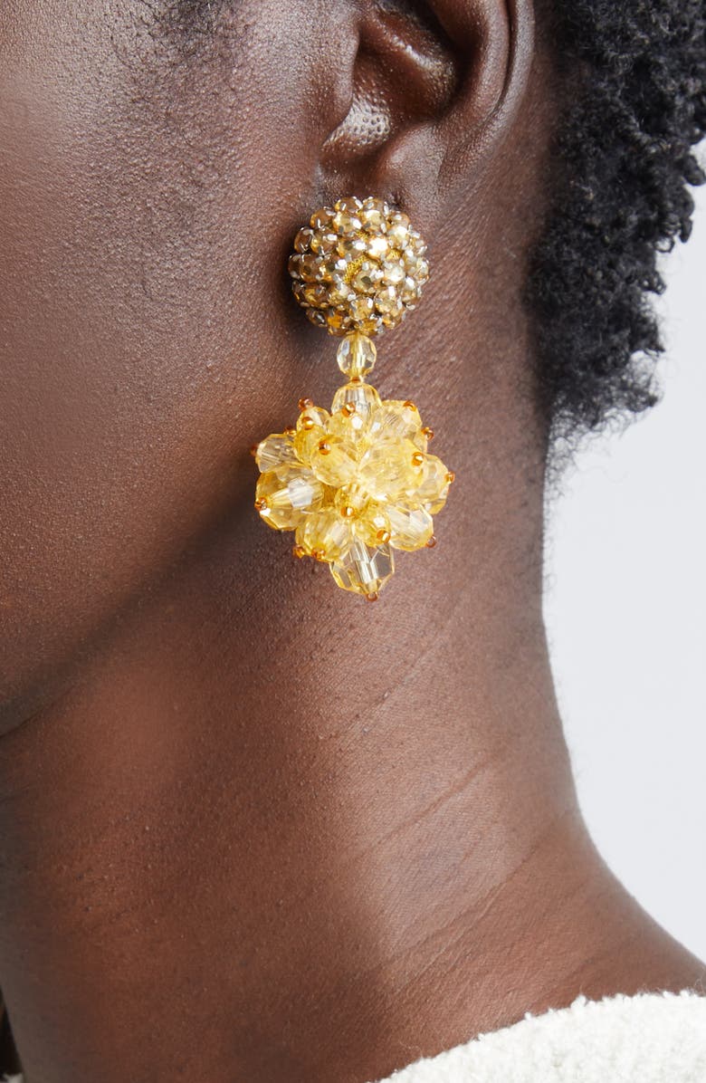 Oscar de la Renta Beaded Pompom Drop Clip-On Earrings, Alternate, color, Topaz