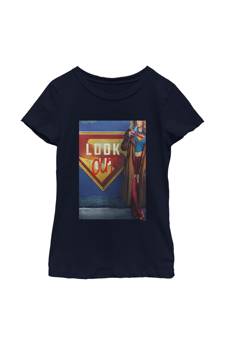 Supergirl Girl's Supergirl Official Look Out Poster Graphic T-Shirt, Main, color, Navy Blue
