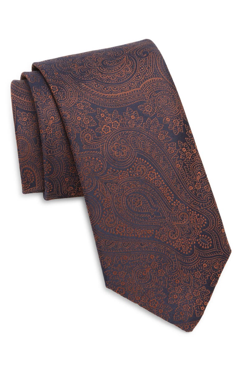 Canali Paisley Silk Tie, Main, color, Orange