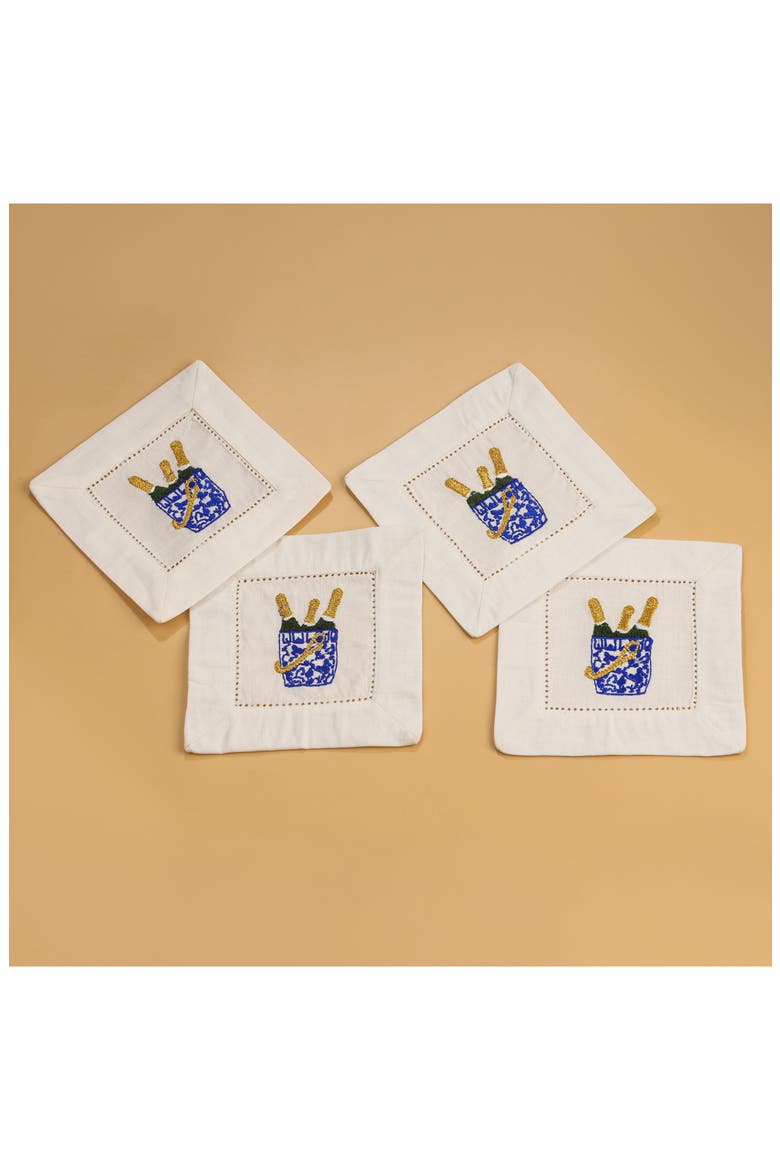 Bubbly Bliss Embroidered Linen Cocktail Napkins, Alternate, color, BLUE/ GOLD