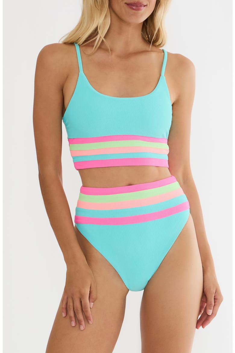 Millie Colorblock High Waist Bikini Bottoms, Alternate, color, HIBISCUS COVE COLORBLOCK