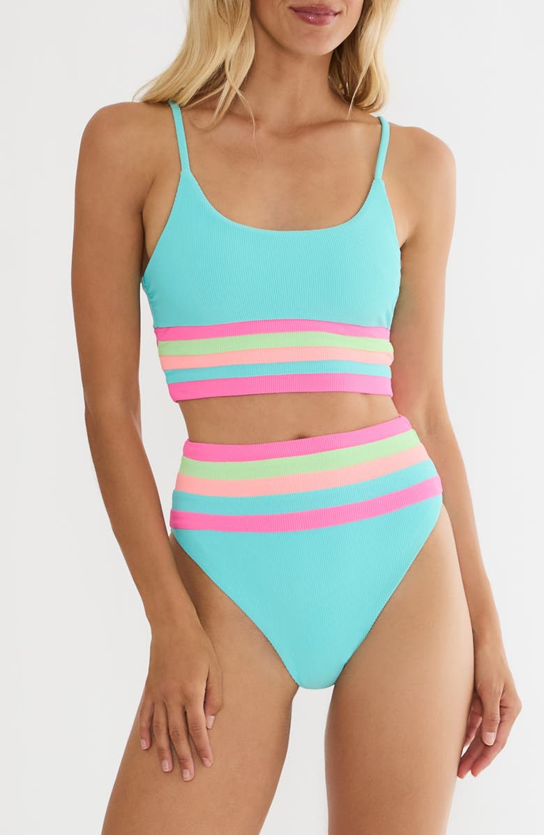 Beach Riot Millie Colorblock High Waist Bikini Bottoms, Alternate, color, Hibiscus Cove Colorblock