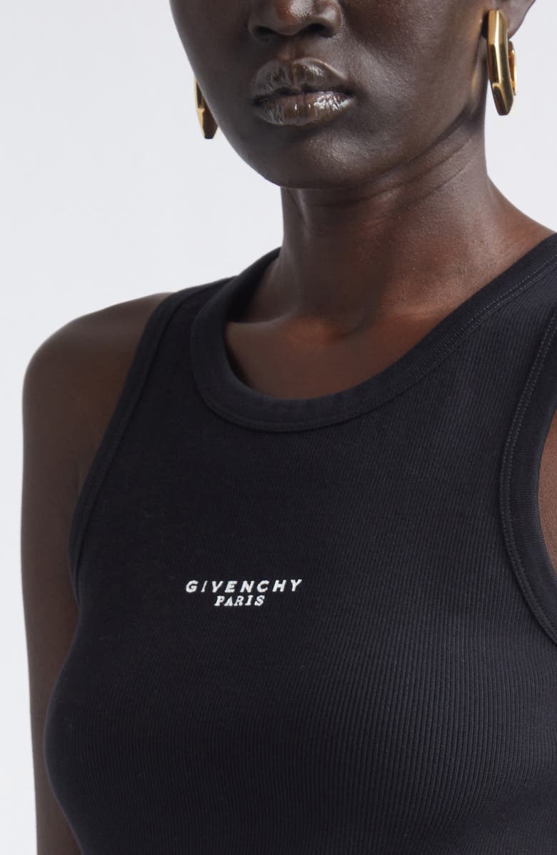 Givenchy Embroidered Logo Stretch Cotton Rib Tank, Alternate, color, Black
