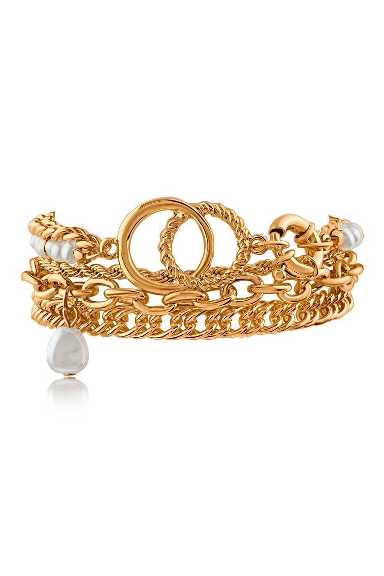 Imitation Pearl Mixed Chain Layered Bracelet, Alternate, color, WHITE/ GOLD