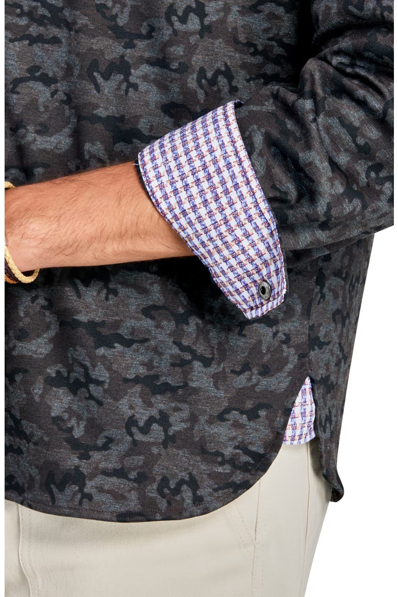 Camo Print Cotton Stretch Shirt Jacket, Alternate, color, CHARCOAL