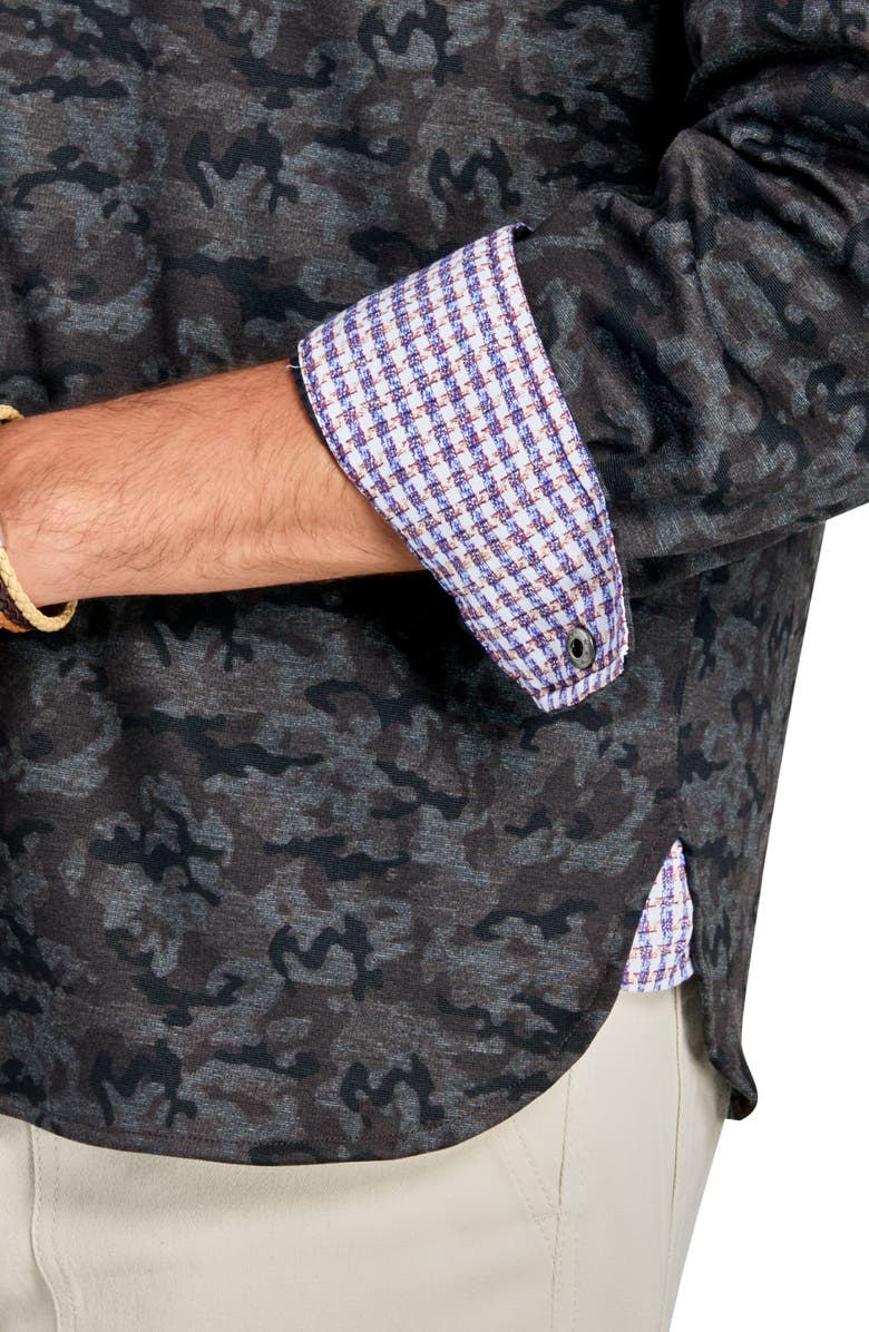 Brooklyn Brigade Camo Print Cotton Stretch Shirt Jacket, Alternate, color, Charcoal