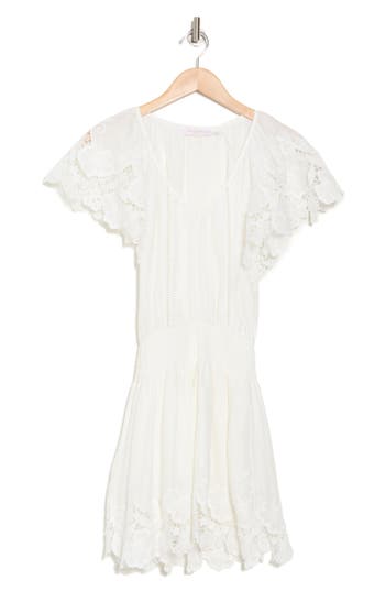 Ramy Brook Ryan Lace Trim Linen Minidress In White Embroidered Boho Linen