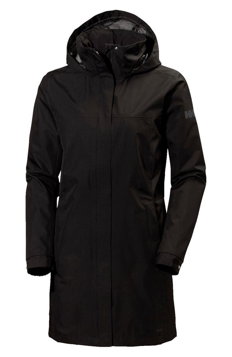 Helly Hansen Aden Waterproof Hooded Longline Rain Jacket, Alternate, color, Black