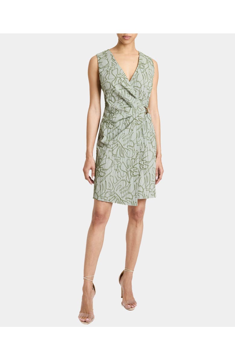 Santorelli TILLY Sleeveless Faux Wrap Shift Dress in Stretch Cotton Cloque, Alternate, color, Aloe