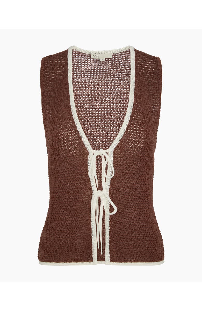 Onia Knit Tie V-Neck Front Tank Top, Alternate, color, Brown/White
