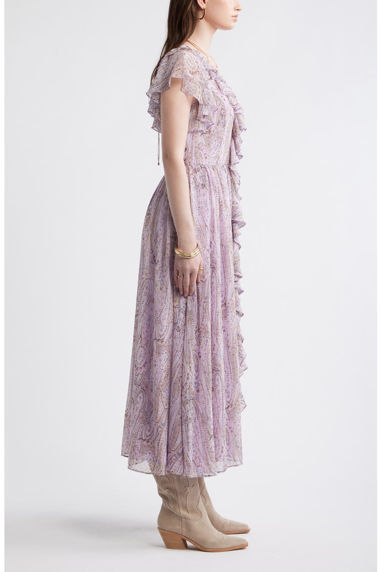 Ruffle V-Neck Maxi Dress, Alternate, color, PURPLE- BLUE ANTIQUE PAISLEY