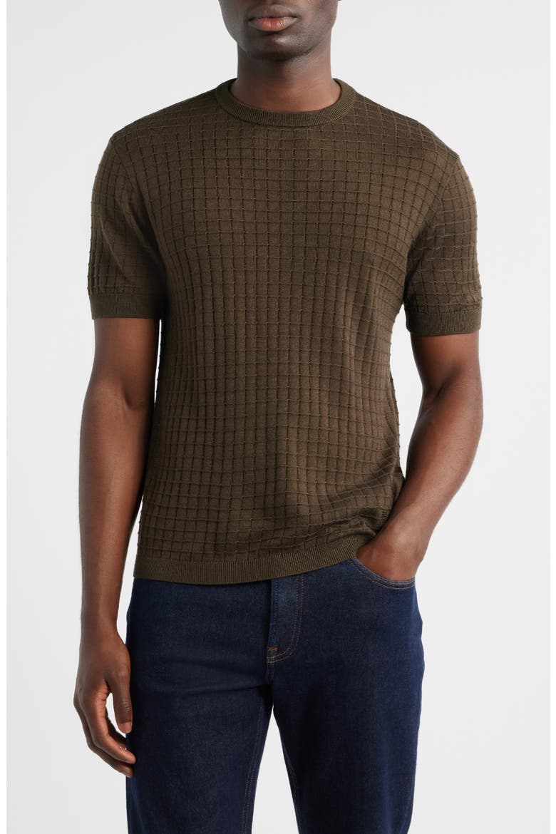 Geometric Texture Short Sleeve Crewneck Sweater, Main, color, GREEN