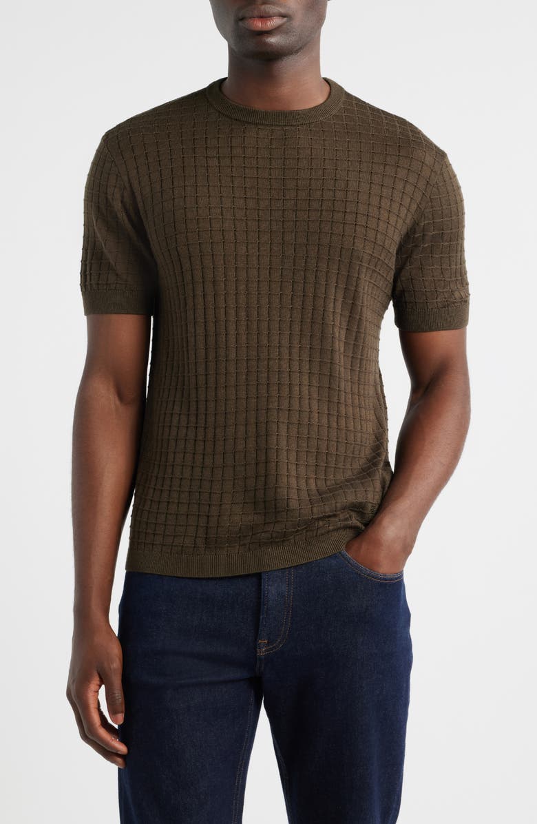 Emporio Armani Geometric Texture Short Sleeve Crewneck Sweater, Main, color, Green