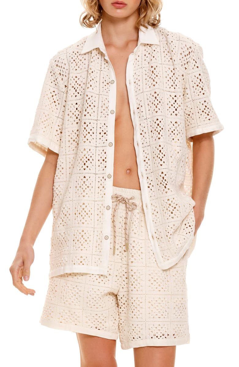 Agua Bendita Jared Gres Open Stitch Cover-Up Shirt, Main, color,