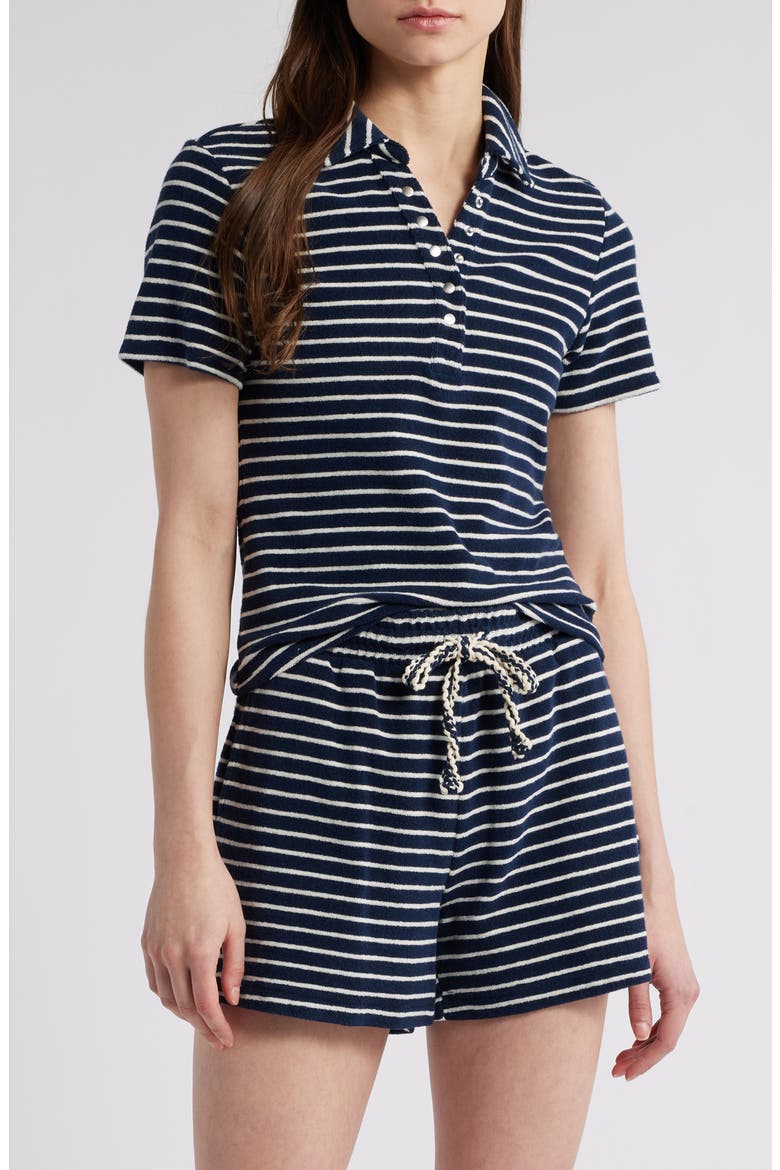 Naveli Stripe Cotton Terry Cloth Polo, Main, color, NAVY IVORY STRIPE