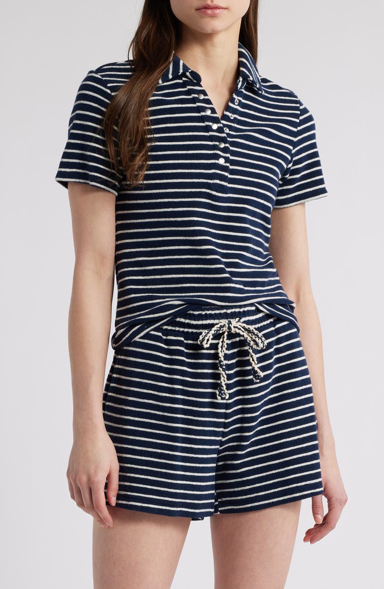 Rails Naveli Stripe Cotton Terry Cloth Polo, Main, color, Navy Ivory Stripe