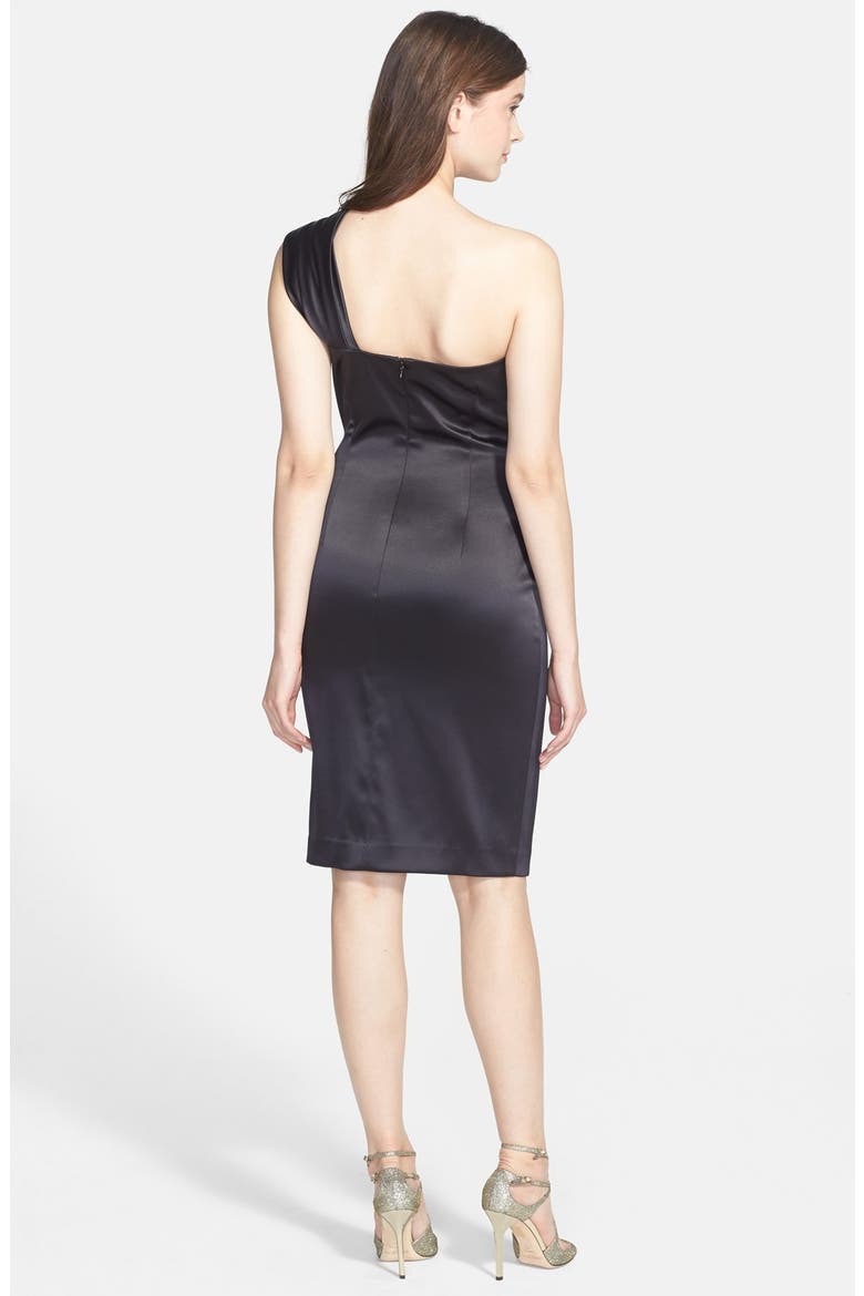 Beaded One-Shoulder Satin Dress, Alternate, color, BLACK