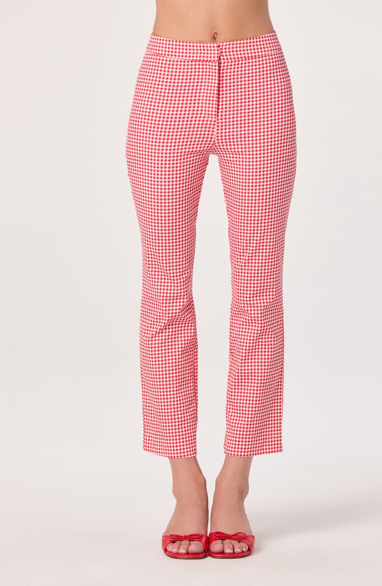 ASTR the Label Alma Stretch Cotton Gingham Crop Pants, Main, color, Red Gingham