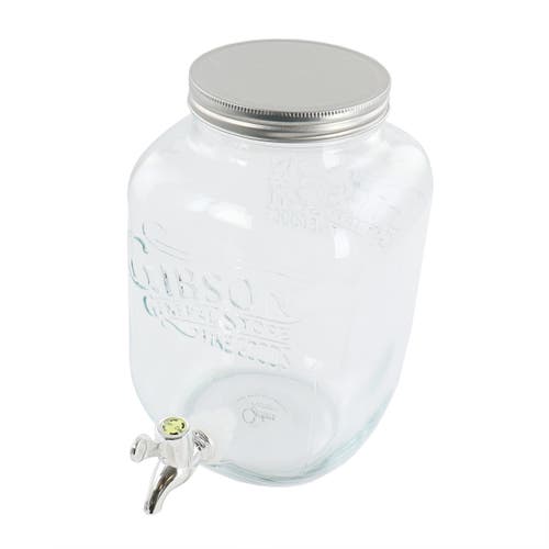 Gibson Home General Store 1.1 Gallon Glass Jar Beverage Dispenser In White