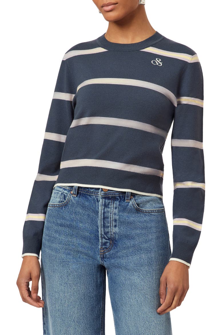 Crop Pullover Crewneck Sweater, Main, color, BIG DIPPER SANDWICH STRIPE