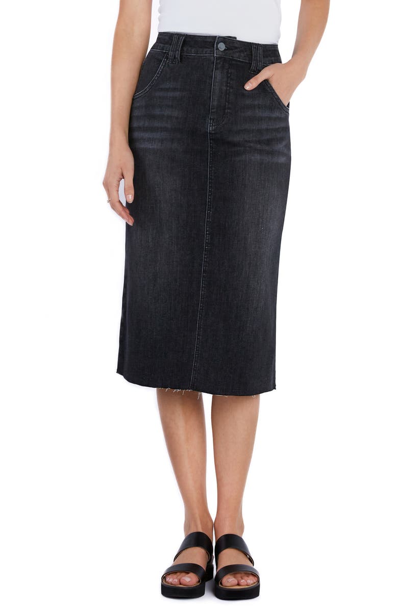 Wash Lab Denim Adore Raw Hem Denim Midi Skirt, Main, color, Deep Grey