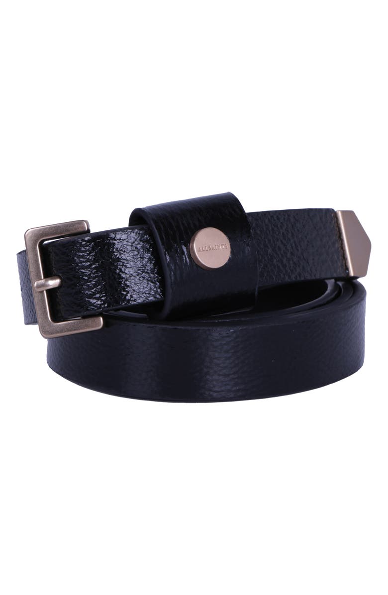 AllSaints Logo Stud Leather Belt, Main, color,