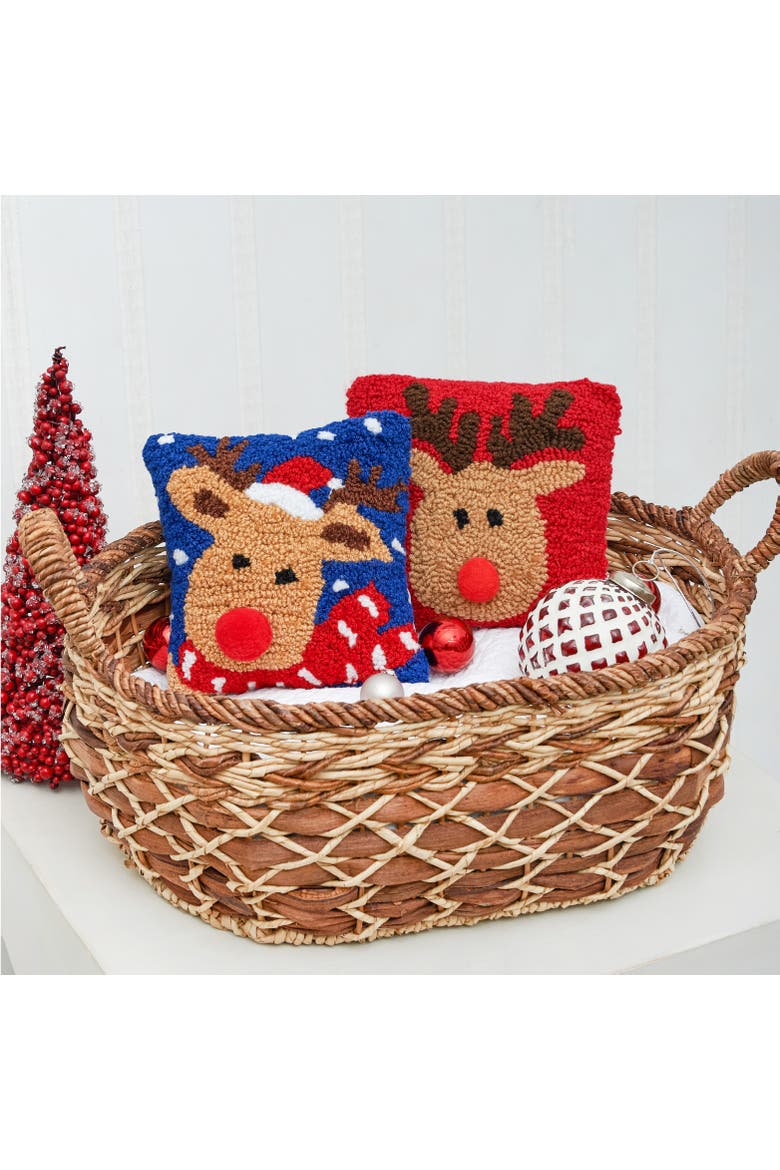 Red Nose Reindeer Games Hooked Christmas Mini Accent Pillow 8" x 8", Alternate, color, Red