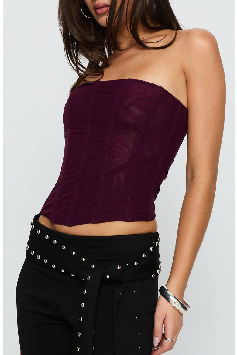 Oscuro Mesh Corset Top, Alternate, color, CURRANT