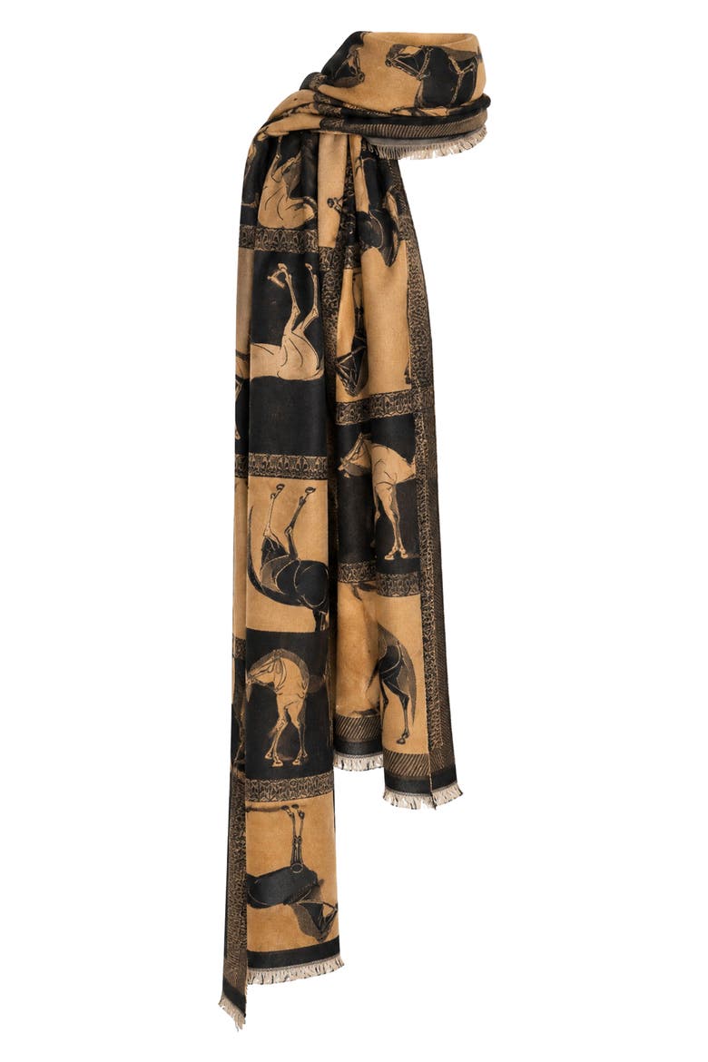 Horse Print Oversized Scarf, Alternate, color, BLACK