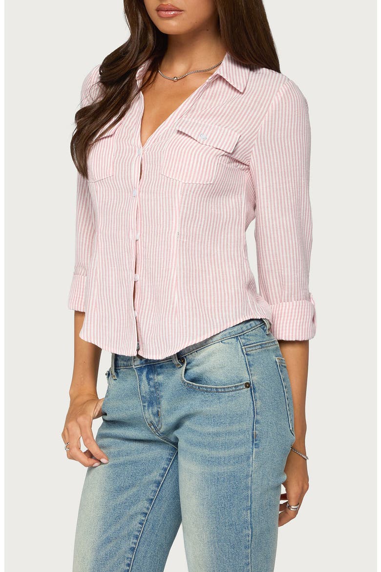 Phobe Striped Button Up Shirt, Alternate, color, LIGHT-PINK-AND-WHITE