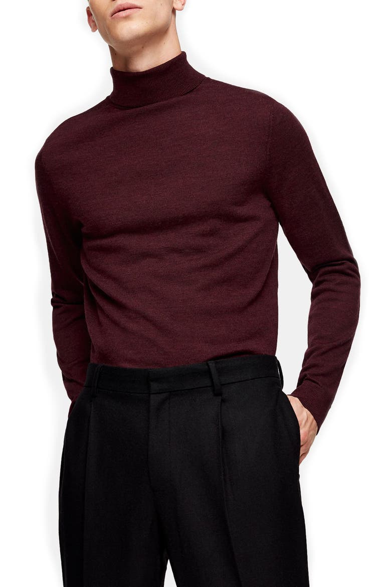 Merino Wool Turtleneck Sweater, Main, color, BURGUNDY