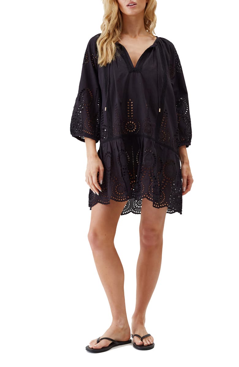 Melissa Odabash Ashley Core Broderie Anglaise Cover-Up Tunic, Main, color, 